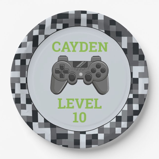 Video-Game-Level-Up-Controller Geburtstagsparty-Pa Pappteller (Vorderseite)