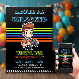 Video Game Level Up Gamer Boy Geburtstag Einladung