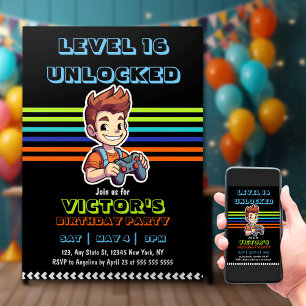 Video Game Level Up Gamer Boy Geburtstag Einladung