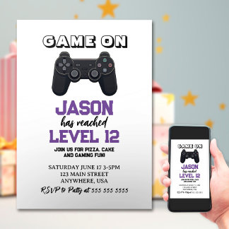 Video Game Level Up Minimalistisch Geburtstag Einladung