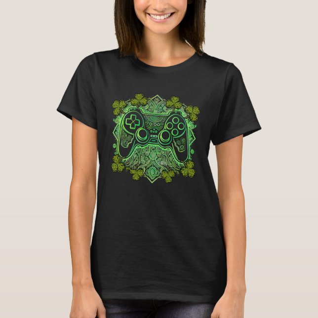 Video Game Mandala Irish Shamrock C Gamer St Patri T-Shirt (Vorderseite)