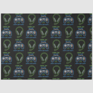 Video Game Neon Blue & Green Geburtstagsname Seidenpapier