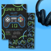 Video Game Neon Blue & Green Geburtstagsparty