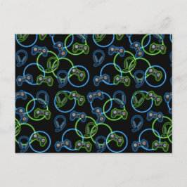 Video Game Neon Blue & Green Muster Feiertagspostkarte