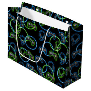 Video Game Neon Blue & Green Muster Große Geschenktüte
