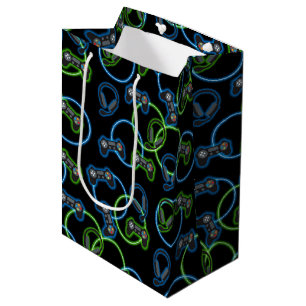 Video Game Neon Blue & Green Muster Mittlere Geschenktüte