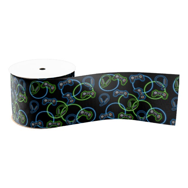 Video Game Neon Blue & Green Muster Ripsband (Spule)
