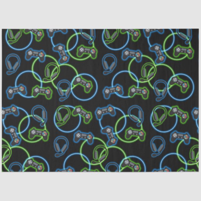 Video Game Neon Blue & Green Muster Seidenpapier (Vorderseite)