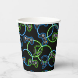 Video Game Neon Blue & Green Pattern  Pappbecher
