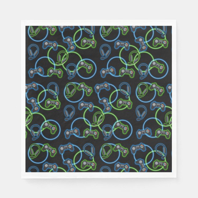Video Game Neon Blue & Green Pattern  Serviette (Vorderseite)