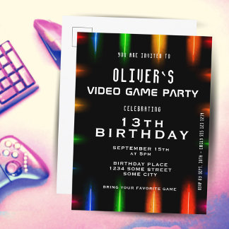 Video Game Neon Color Gaming Geburtstag Einladungspostkarte