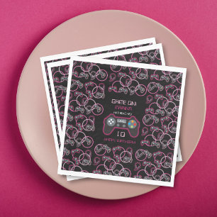 Video Game Neon Pink Girls Geburtstagsparty Serviette