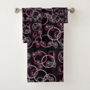 Video Game Neon Pink Girls Muster Badhandtuch Set