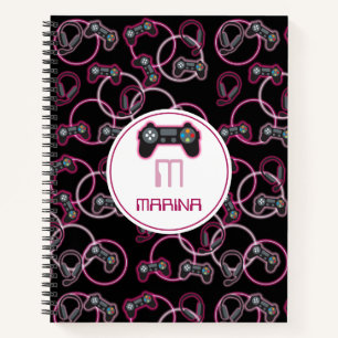 Video Game Neon Pink Girls Muster Monogram Notizbuch