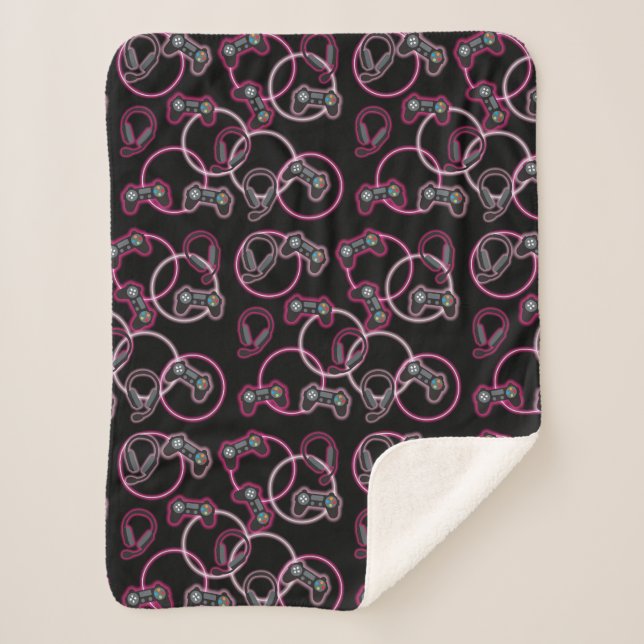 Video Game Neon Pink Girls Muster Sherpadecke (Vorderseite)