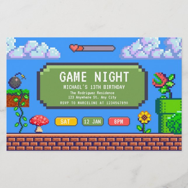 Video Game Night Kids Gaming Einladung zum Geburts Flyer (Vorne)