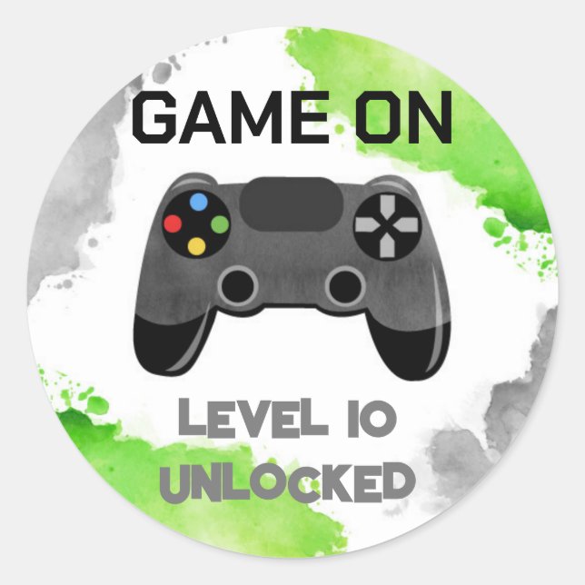 Video-Game-Party auf Level-Up-Günstige Aufkleber-L Runder Aufkleber (Vorderseite)