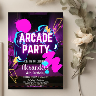 Video Game Party Controller Neon Gaming Geburtstag Einladung