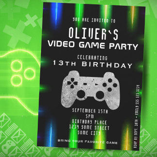 Video Game Party Controller Neon Gaming Geburtstag Einladung