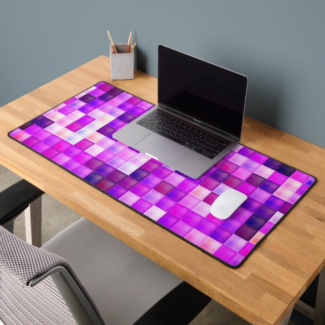 Video Game Pixels Pink Square Pattern Schreibtischunterlage (Büro 2)