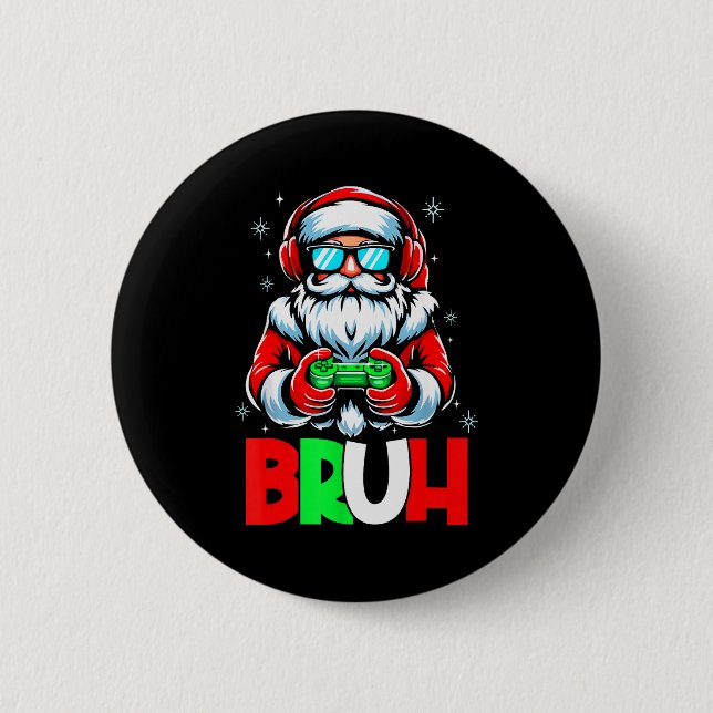 Video Game Santa Xmas Bruh Christmas Gamer Boys Me Button (Vorderseite)