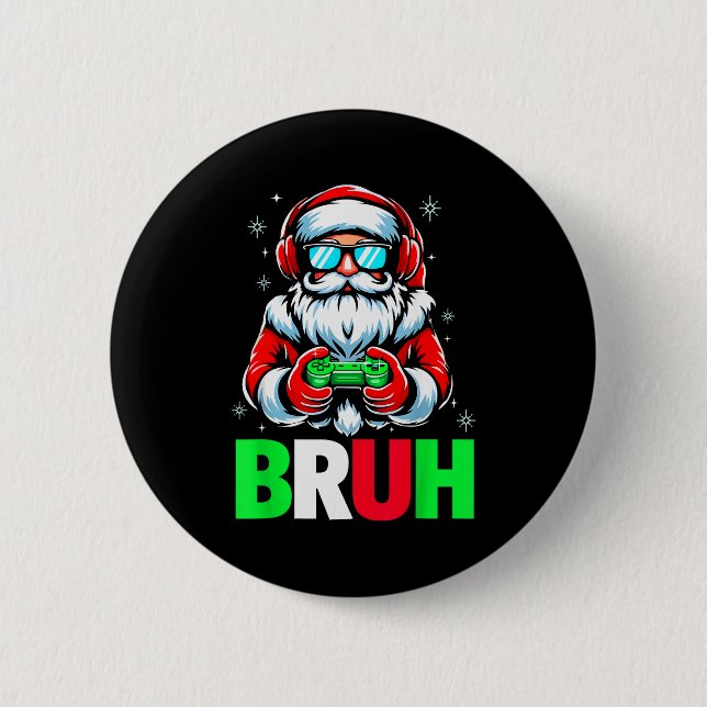 Video Game Santa Xmas Bruh Christmas Gamer Boys Me Button (Vorderseite)