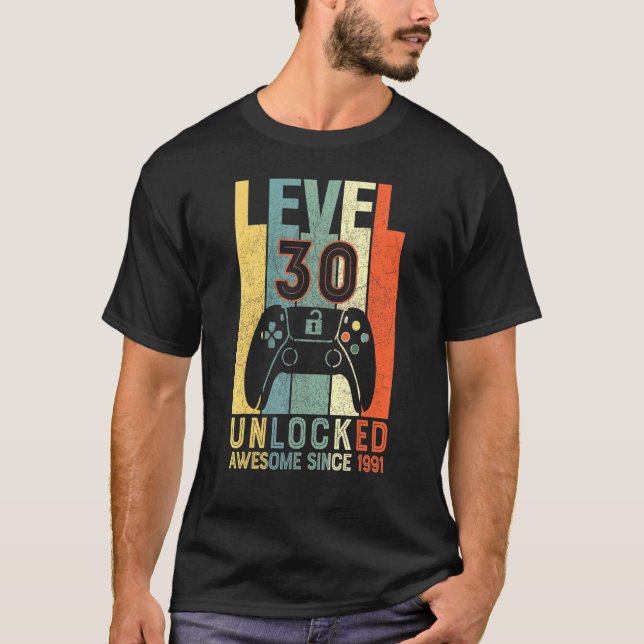 Video Gamer 30 Birthday Level 30 Unlocked Awesome  T-Shirt (Vorderseite)