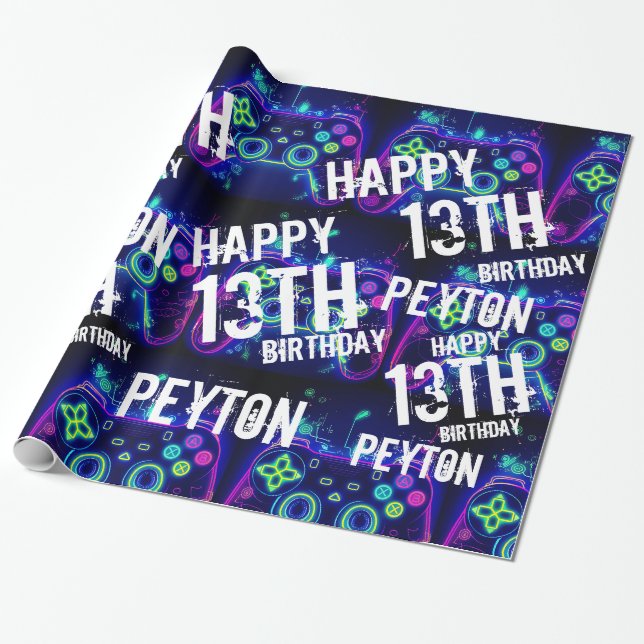 Video Gamer Arcade Gaming Level Up Geburtstag Geschenkpapier (Ungerollt)