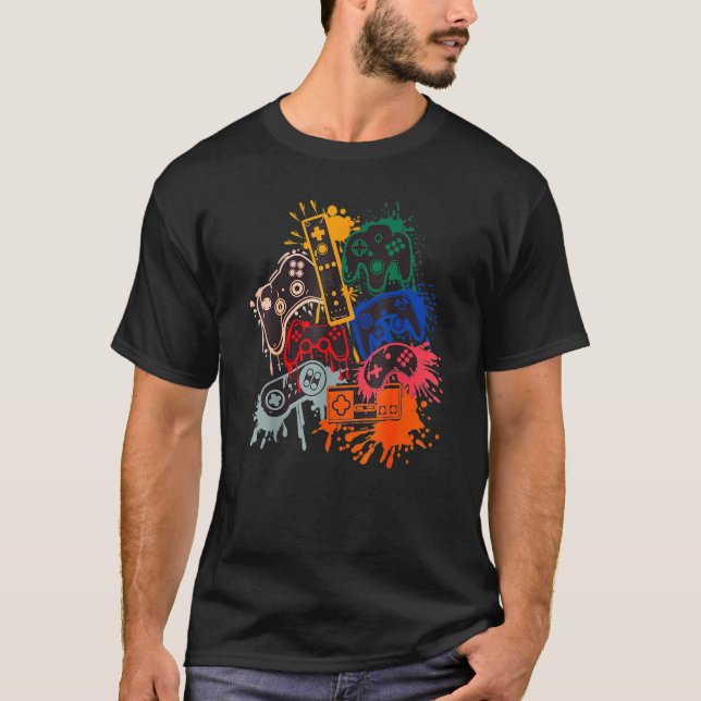 Video Gamer Game Controller Farbe Platsch Männer T-Shirt (Vorderseite)