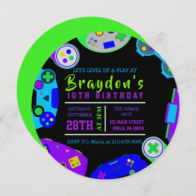 VIDEO GAMER GAMING Geburtstagsparty Einladung (Vorne/Hinten)