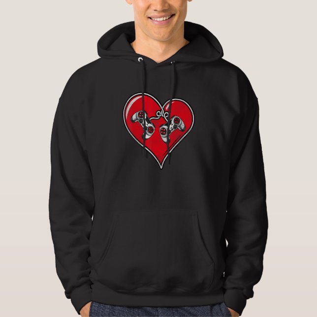 Video Gamer Heart Controller Valentine's Day Hoodie (Vorderseite)
