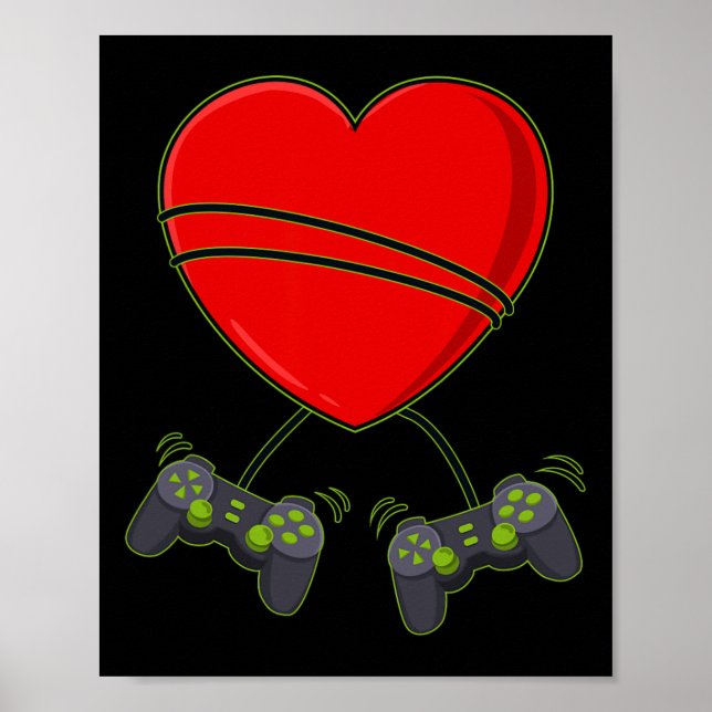 Video Gamer Heart Controller Valentinstag Boys Poster (Vorne)