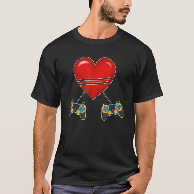 Video Gamer Heart Controllers Valentines Day Love  T-Shirt (Vorderseite)