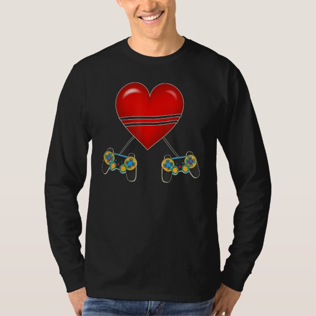 Video Gamer Heart Controllers Valentines Day Love  T-Shirt (Vorderseite)