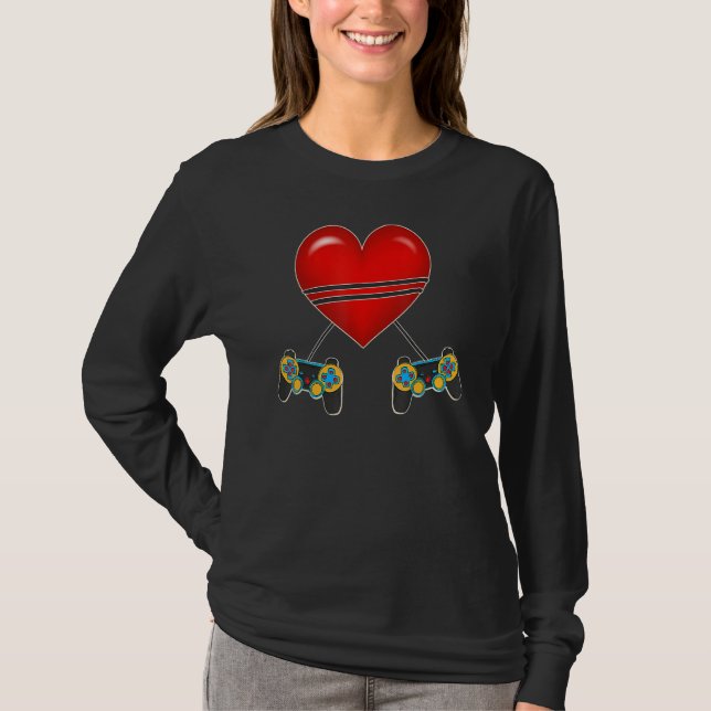 Video Gamer Heart Controllers Valentines Day Love  T-Shirt (Vorderseite)