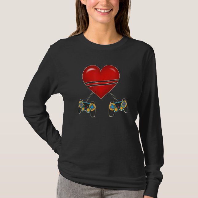 Video Gamer Heart Controllers Valentines Day Love  T-Shirt (Vorderseite)