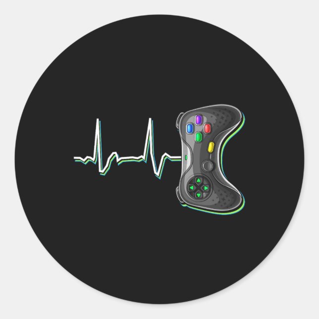 Video Gamer Heartbeat Video Game Controller Gesche Runder Aufkleber (Vorderseite)