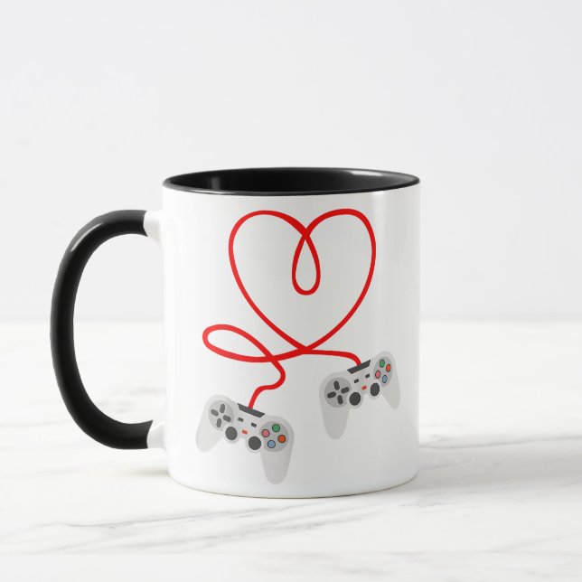 Video Gamer Valentinstag T - Shirt mit Controller Tasse (Links)