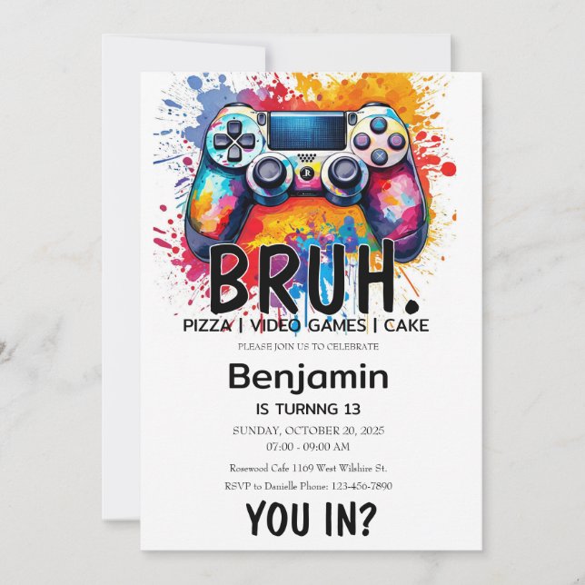 VIDEO GAMES Bruh Birthday Einladung (Vorderseite)
