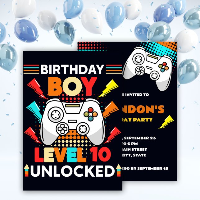 Video Games Controller Level Uncked Birthday Boy Einladung (Von Creator hochgeladen)