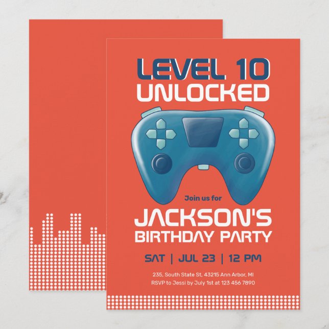 Video Games Level Unlocks Gamer Boy Geburtstag Einladung (Vorne/Hinten)