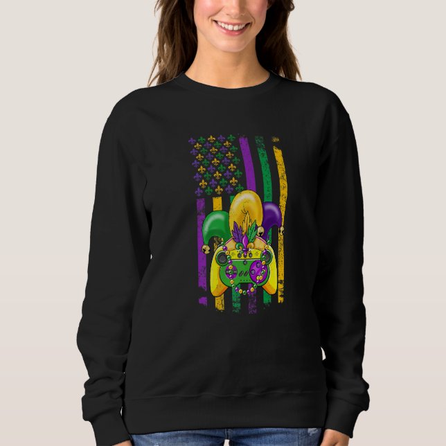 Video Games Mardi Gras Carnival Beads American Fla Sweatshirt (Vorderseite)