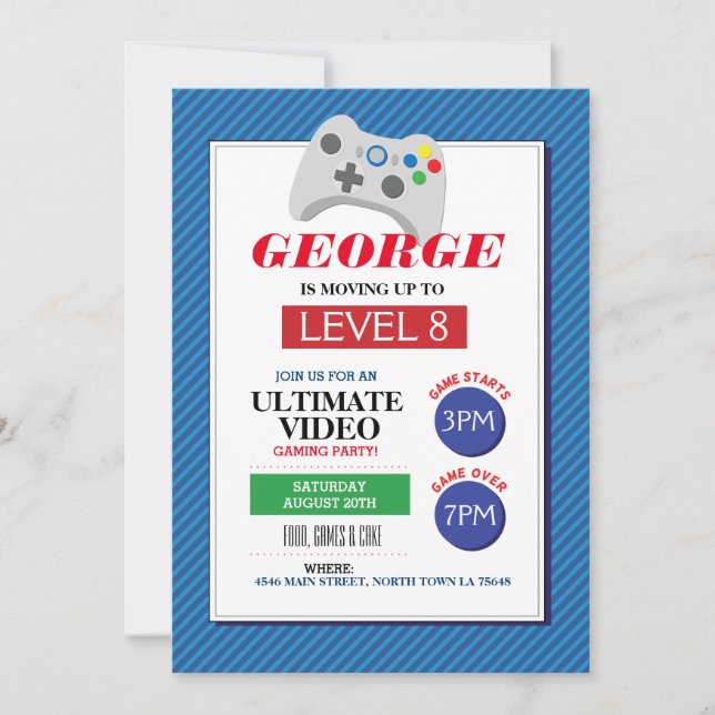 Video Gaming Party Game Blue Red Trucks Einladung (Vorderseite)