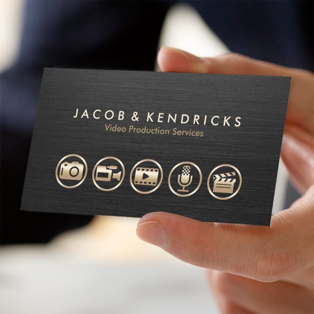 Video Production Services Gold Icons Black Metal Visitenkarte (Von Creator hochgeladen)