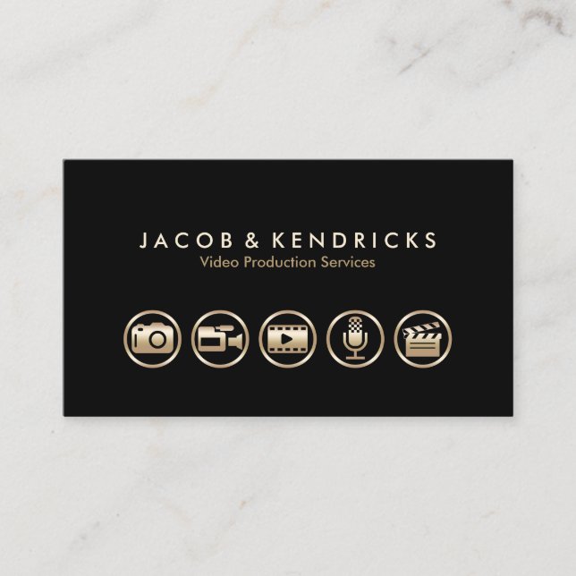 Video Production Services Gold Icons Business Card Visitenkarte (Vorderseite)