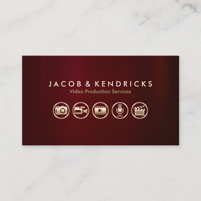 Video Production Services Gold Icons Red Metal Visitenkarte (Vorderseite)