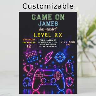Video-Spiel-Geburtstagsfeier Neon Game On Level Up Einladung
