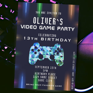Video-Spiel-Party-Controller Neon-Gaming-Geburtsta Einladung