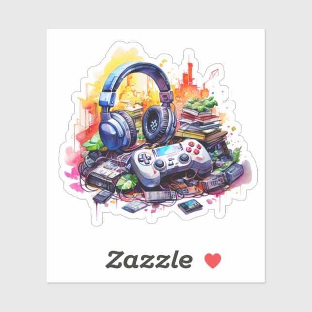 Videocontroller, Kopfhörer, Bücher - Tee Aufkleber (Blatt)