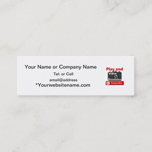 Videoherrschaft YouTube unterzeichnen und spielen Mini Visitenkarte (Vorderseite)